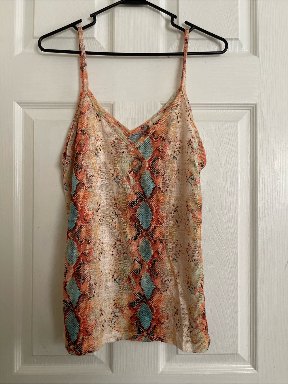 BiBi Snake-Print Spaghetti Strap Cami in Cream, Coral & Aqua